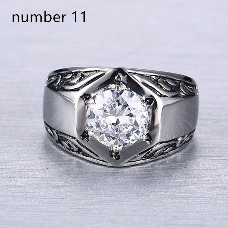 Hip-hop Trendy Male Stainless Steel Zircon Casting Ring Vintage Ring