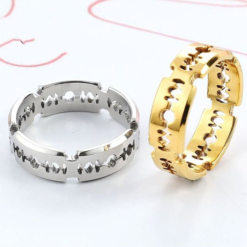 Stainless Steel Titanium Steel Cutting Blade Ring Ring Men's Hip Hop Jewelry