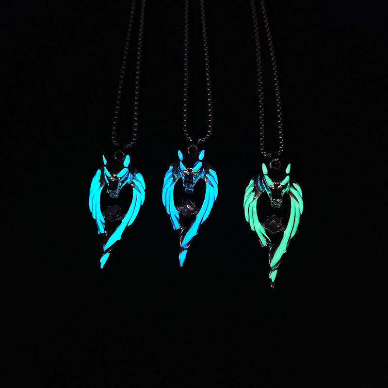 Luminous Necklace Men's Luminous Wolf Totem Line Winder Light-emitting Pendant