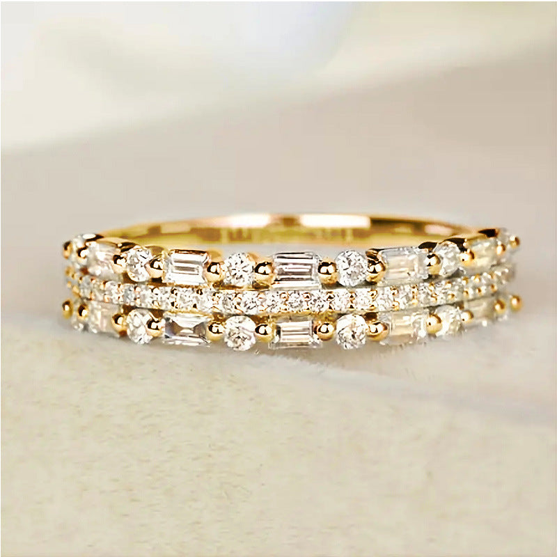 Multilayer Ring Three-layer Fine Circle Line Setting For Women Full Finger Rings Jewelry Gifts