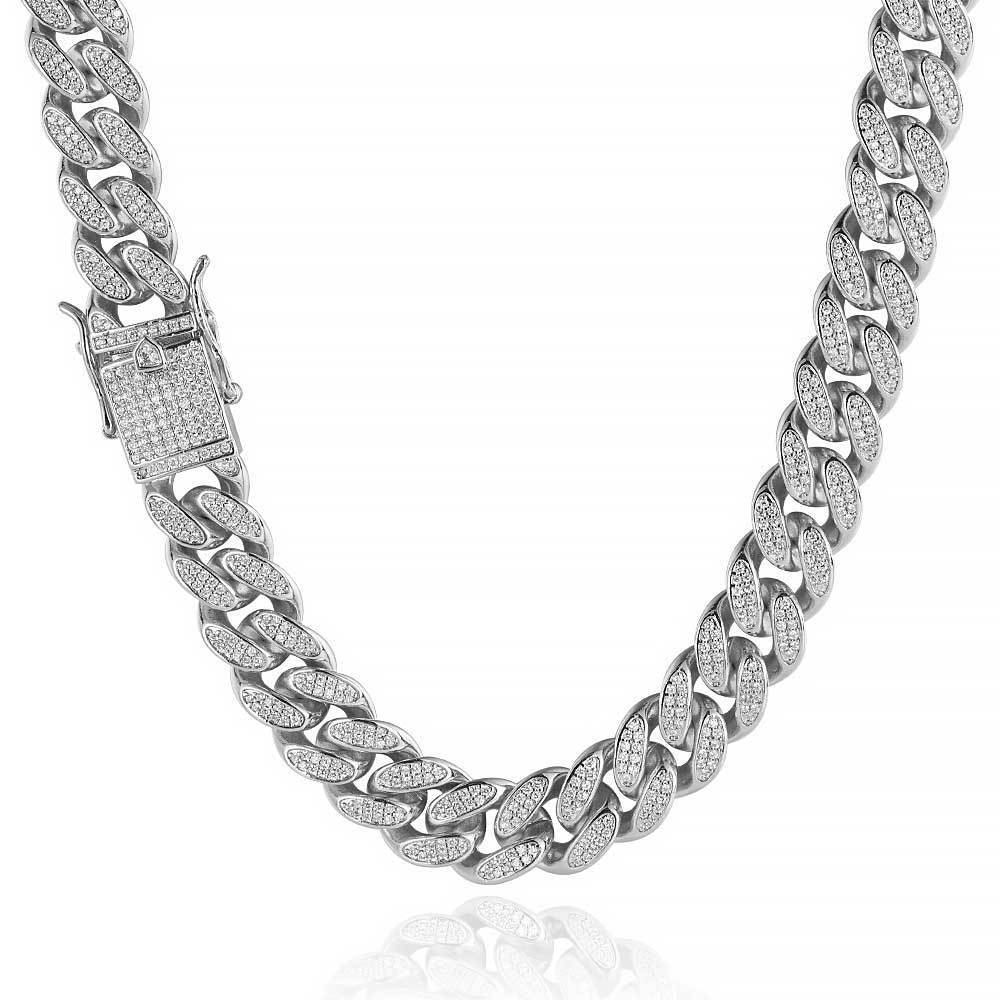 Hip Hop Men's Necklace 12mm Double Row Full Diamond Cuban Chain Bracelet