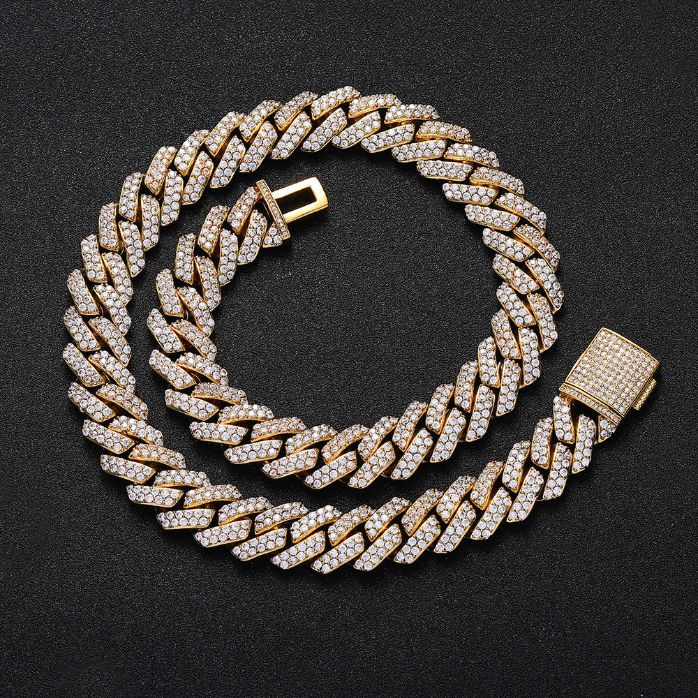 Hip Hop Necklace 15mm Double Row Diamond Cuban Chain