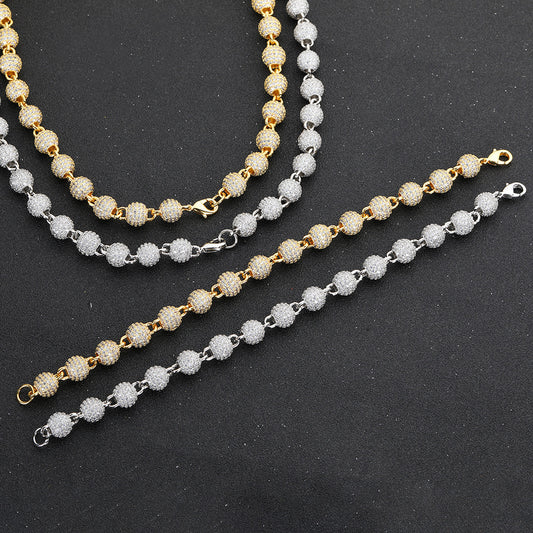 Hip Hop Ball Bead Chain Copper Inlaid Zircon Men's Necklace