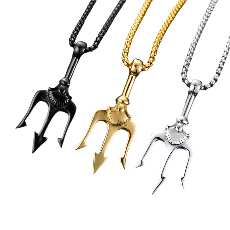 Neptune's Trident Necklace Retro Mythical Sea King Poseidon Trident Harpoon Pendant Necklace Men's Fashion Trend Cool Jewelry