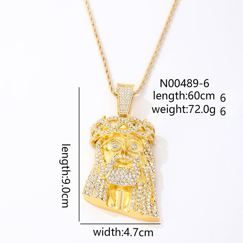 Men's Retro Exaggerated Avatar Micro Inlaid Zircon Hip Hop Necklace