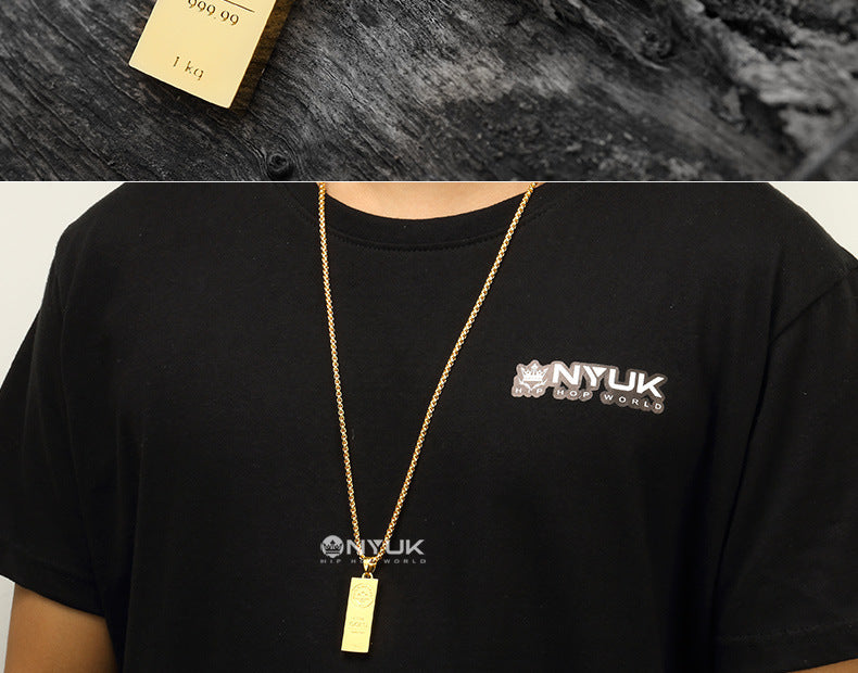 Gold Bar Hip Hop Necklace Pendant