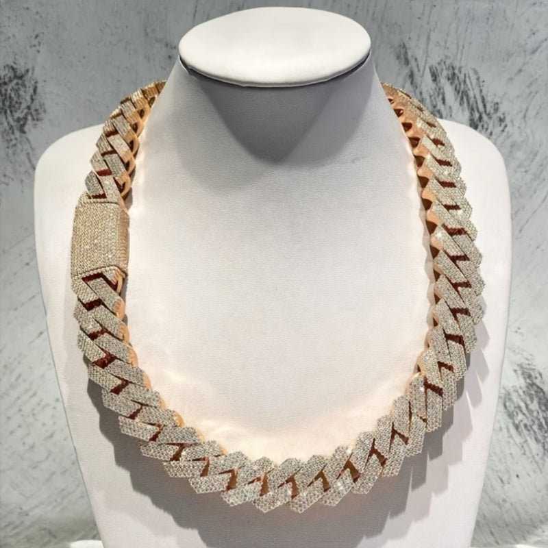 DATNEWDRIP 12mm Wide Double-Row Miami Cuban Link Chain w/ 925 Silver & Inlaid Moissanite Diamnonds