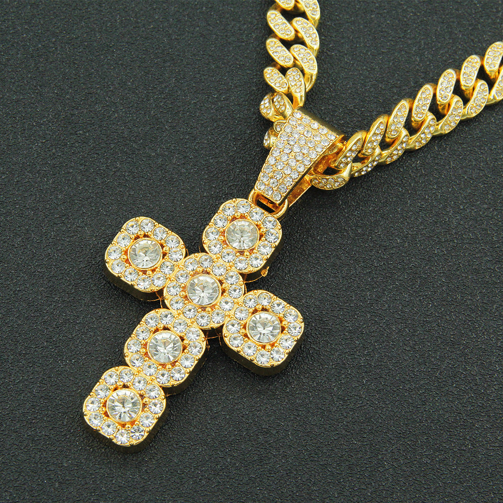 Hip Hop Diamond Cross Pendant Cuban Necklace