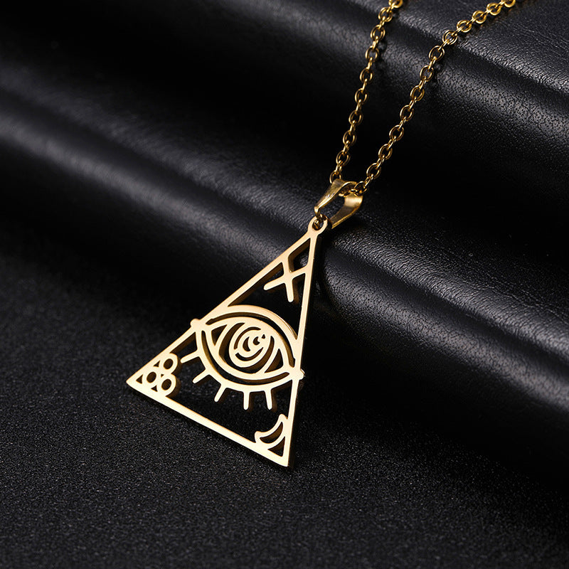 Men's Hip Hop Pyramid Eye Of Horus Triangle Stainless Steel Necklace