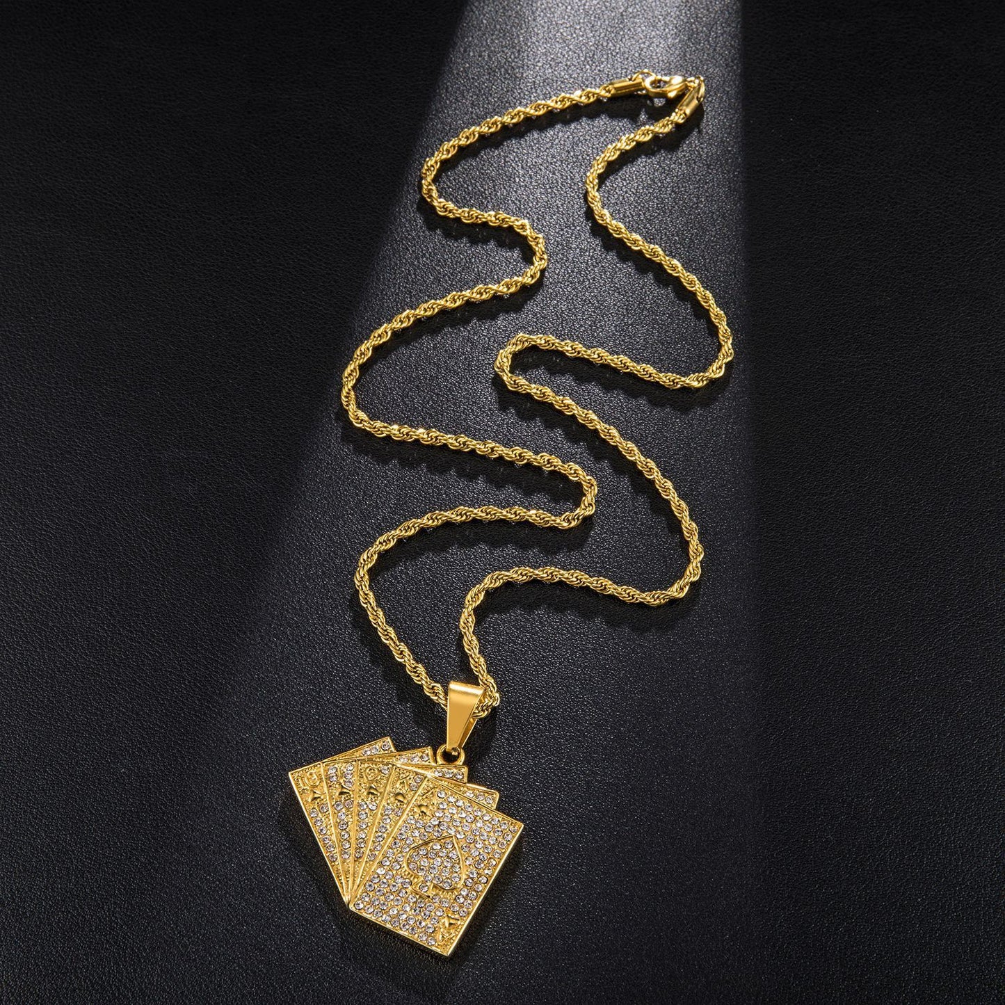 Explosive Hip-hop Full Zircon Gold Playing Card Pendant