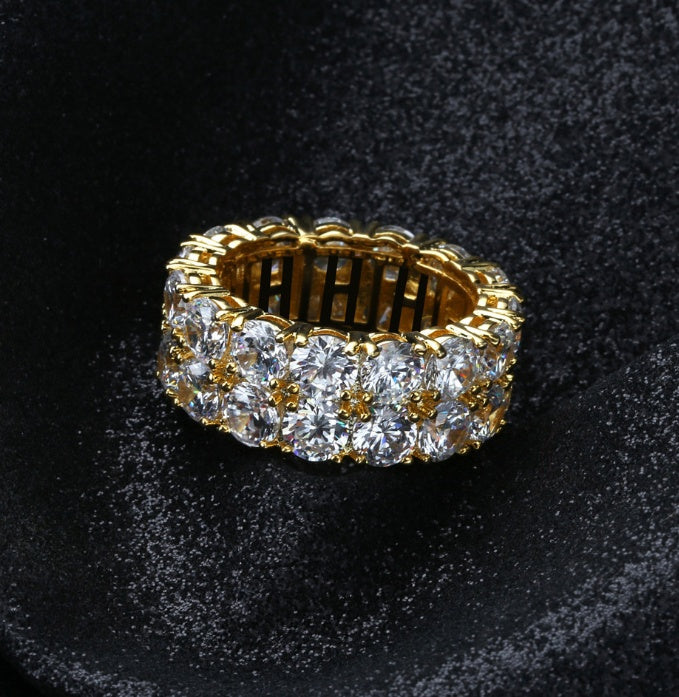 New hip hop men's ring Double row micro inlaid large zircon ring ring