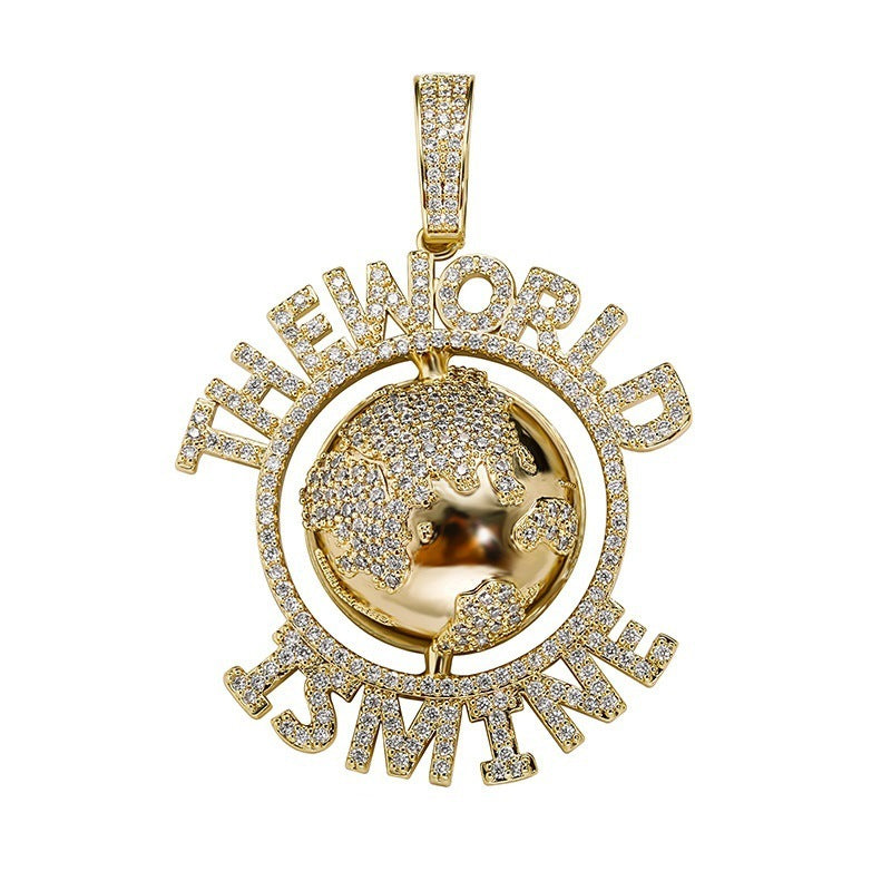 Hot Selling Earth Hip Hop Pendant Necklace With Glossy Zircon