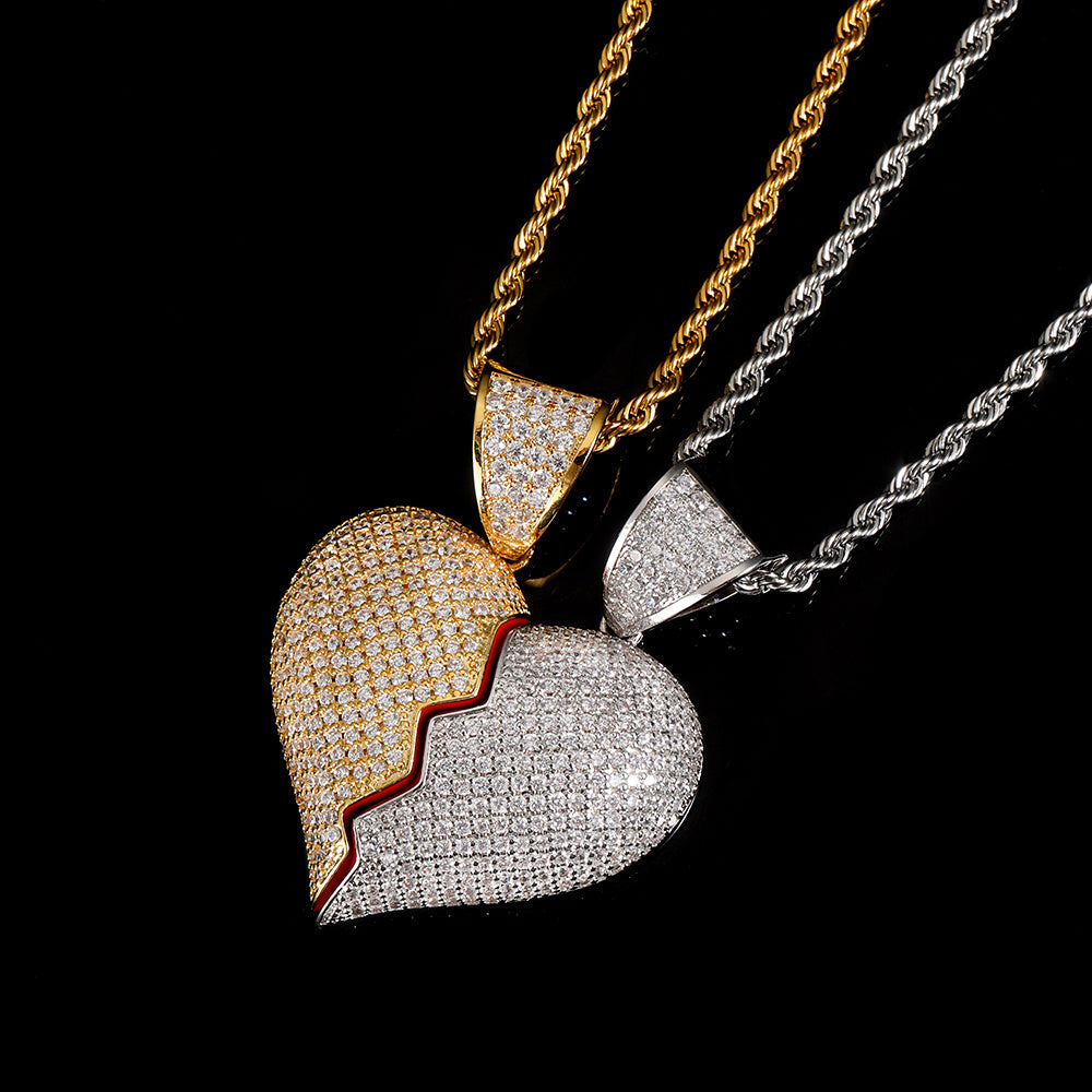 Two Half Heartbreak Combination Hip Hop Pendant Love Couple Necklace