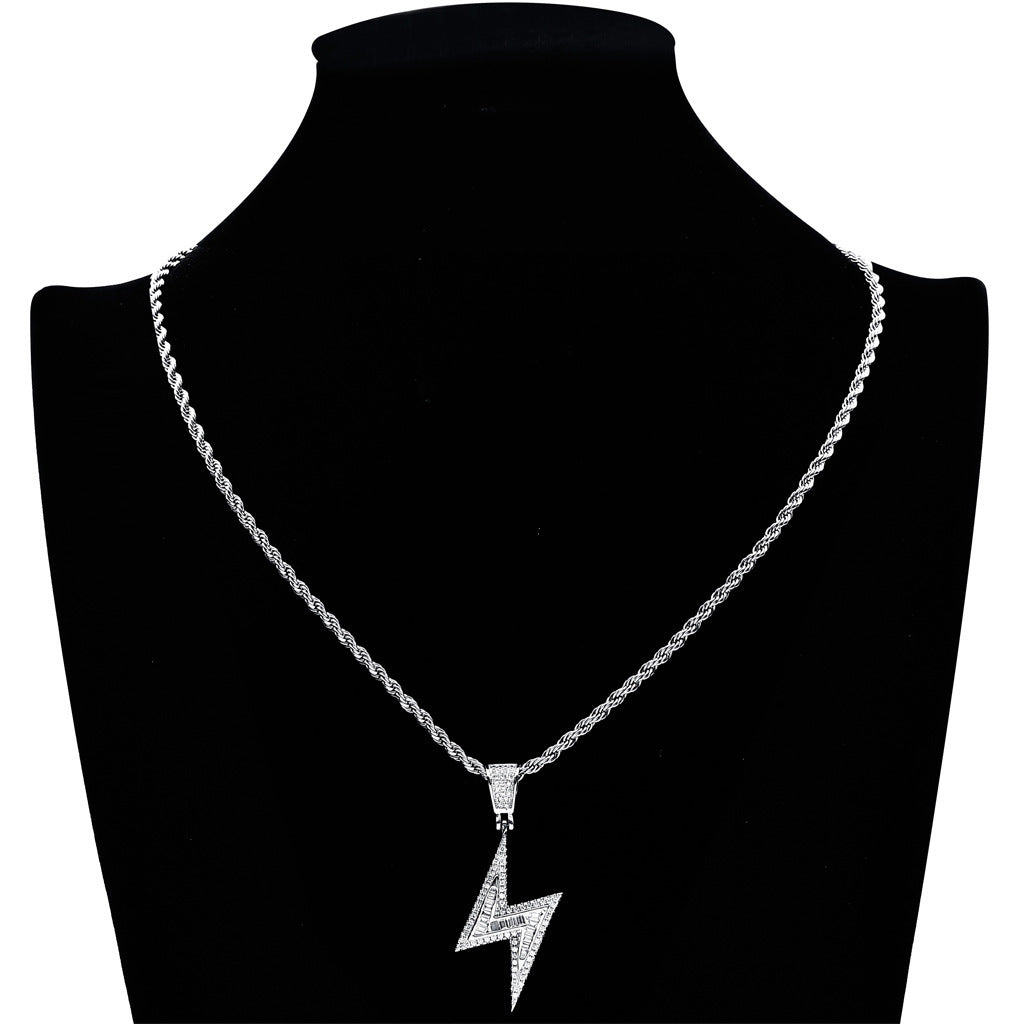 Hip Hop Lightning Pendant Necklace Mixed Setting