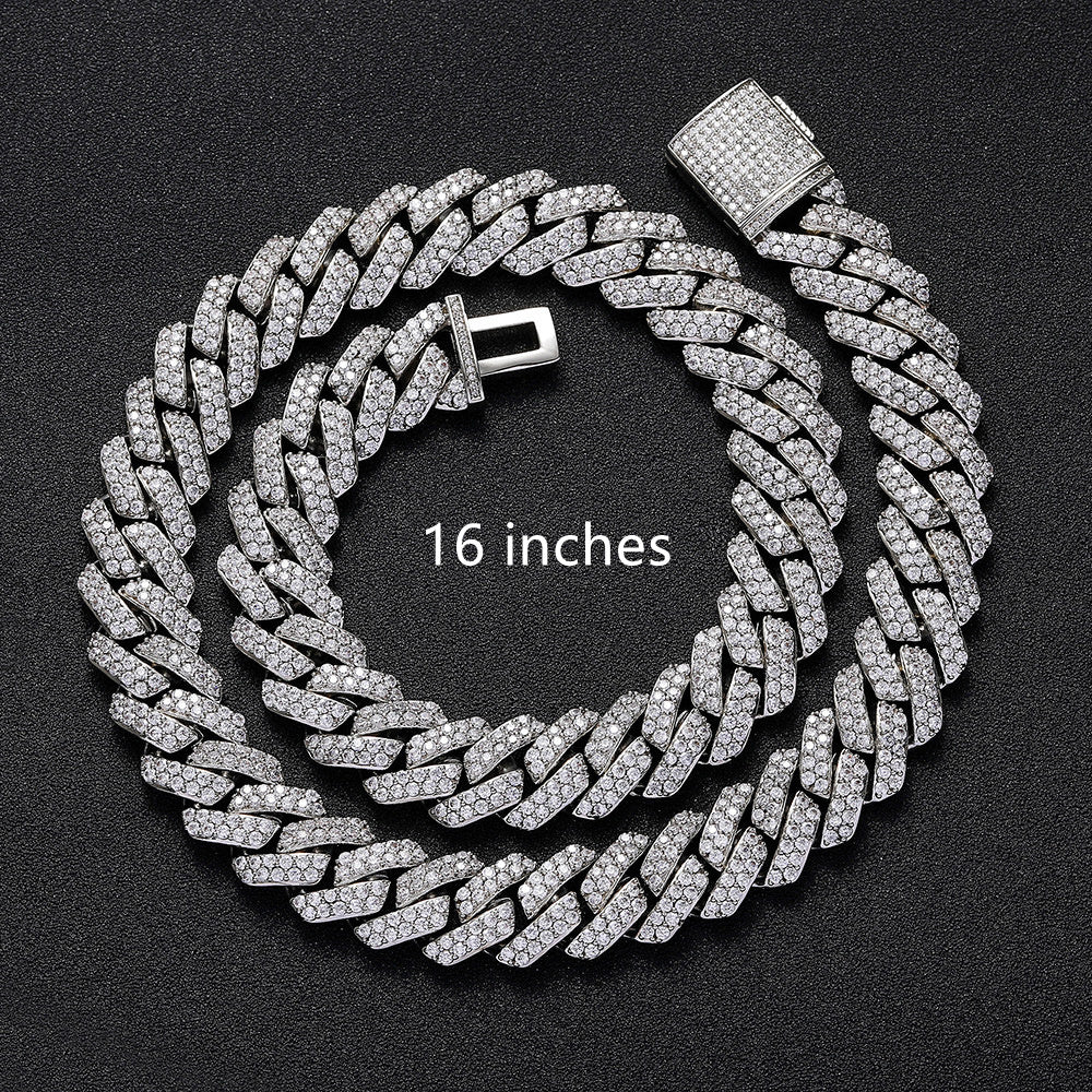 Hip Hop Necklace 15mm Double Row Diamond Cuban Chain