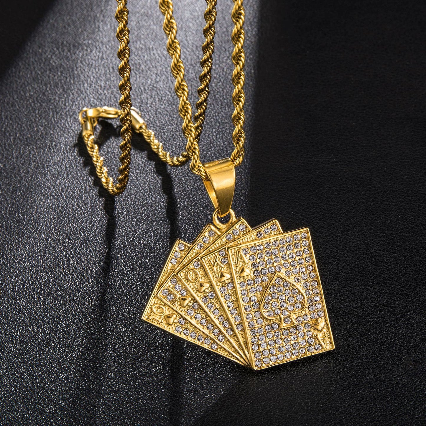 Explosive Hip-hop Full Zircon Gold Playing Card Pendant