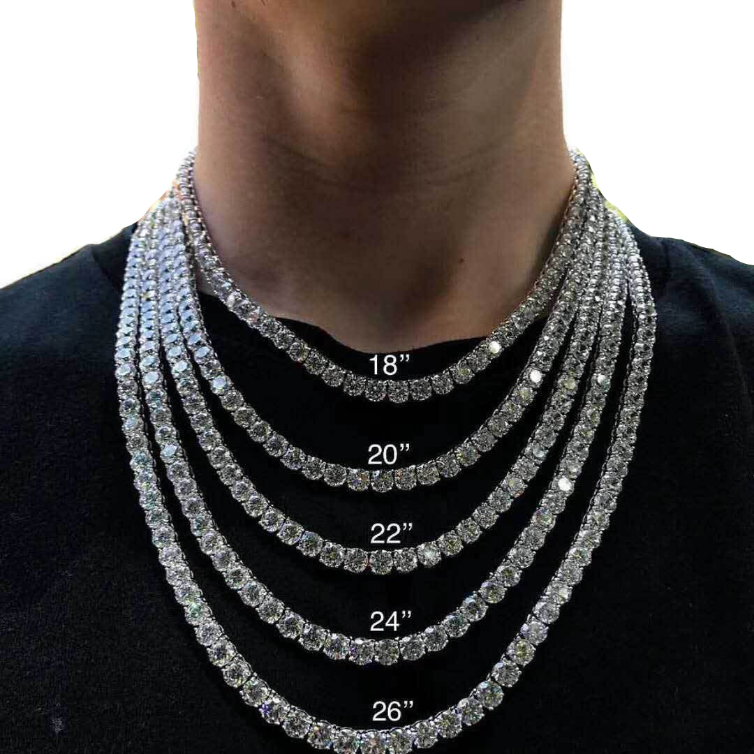 European Hip Hop Diamond Spring Fastener Tennis Chain Zircon Men's Necklace Bracelet Jewelry