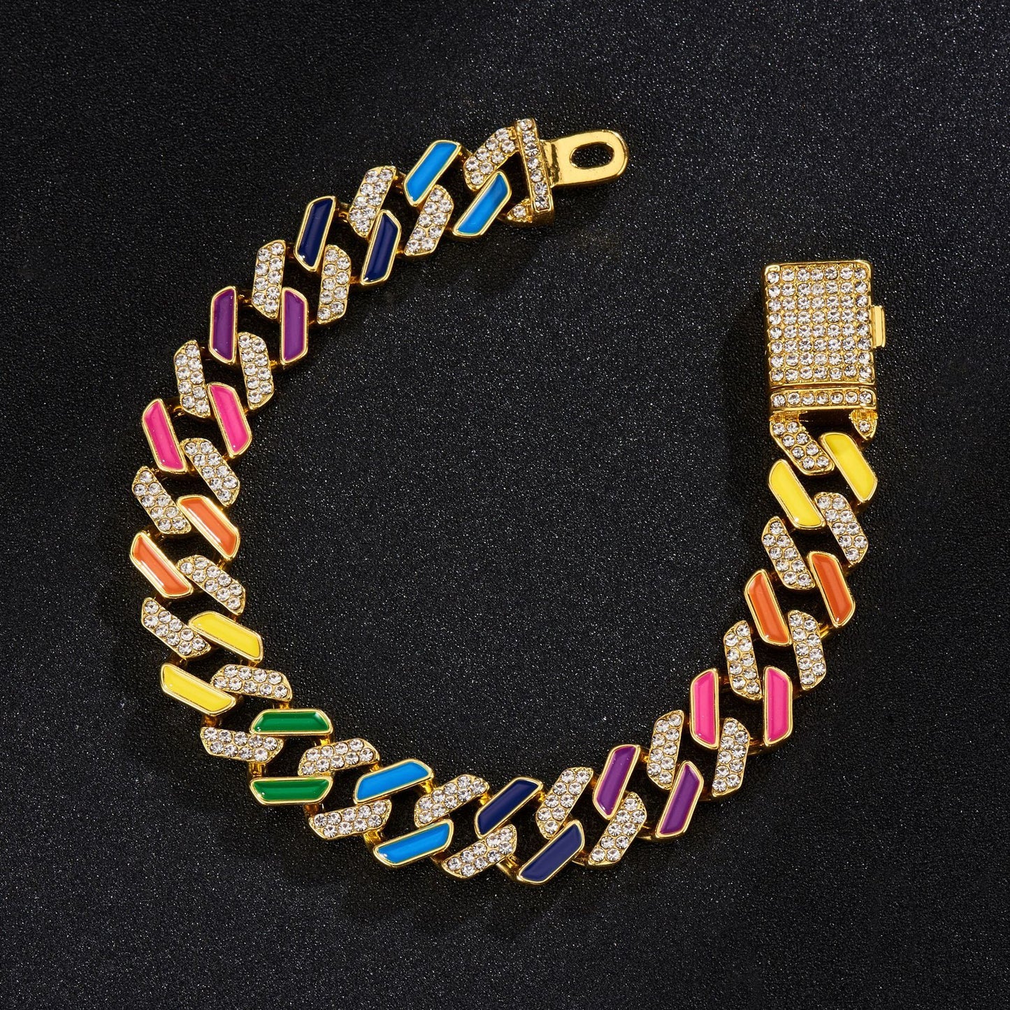 Diamond Colorful Rainbow European And American Bracelet Full Of Diamonds Hip Hop