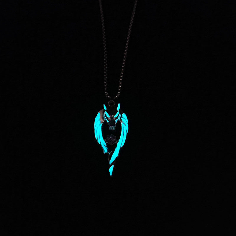 Luminous Necklace Men's Luminous Wolf Totem Line Winder Light-emitting Pendant