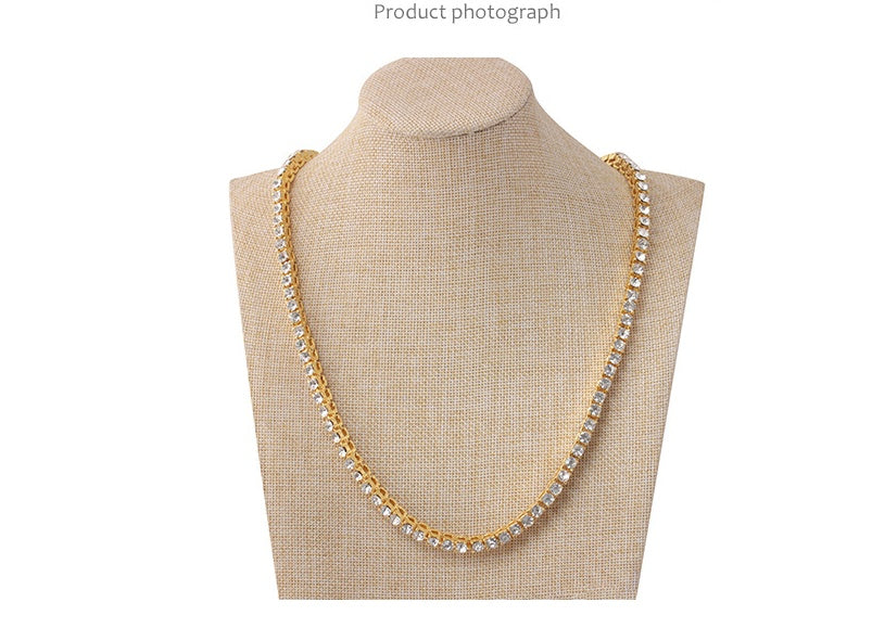 Men's Hip Hop Diamond Gold Necklace Alloy Pendant Full Rhinestone Single Row Item Jewelry