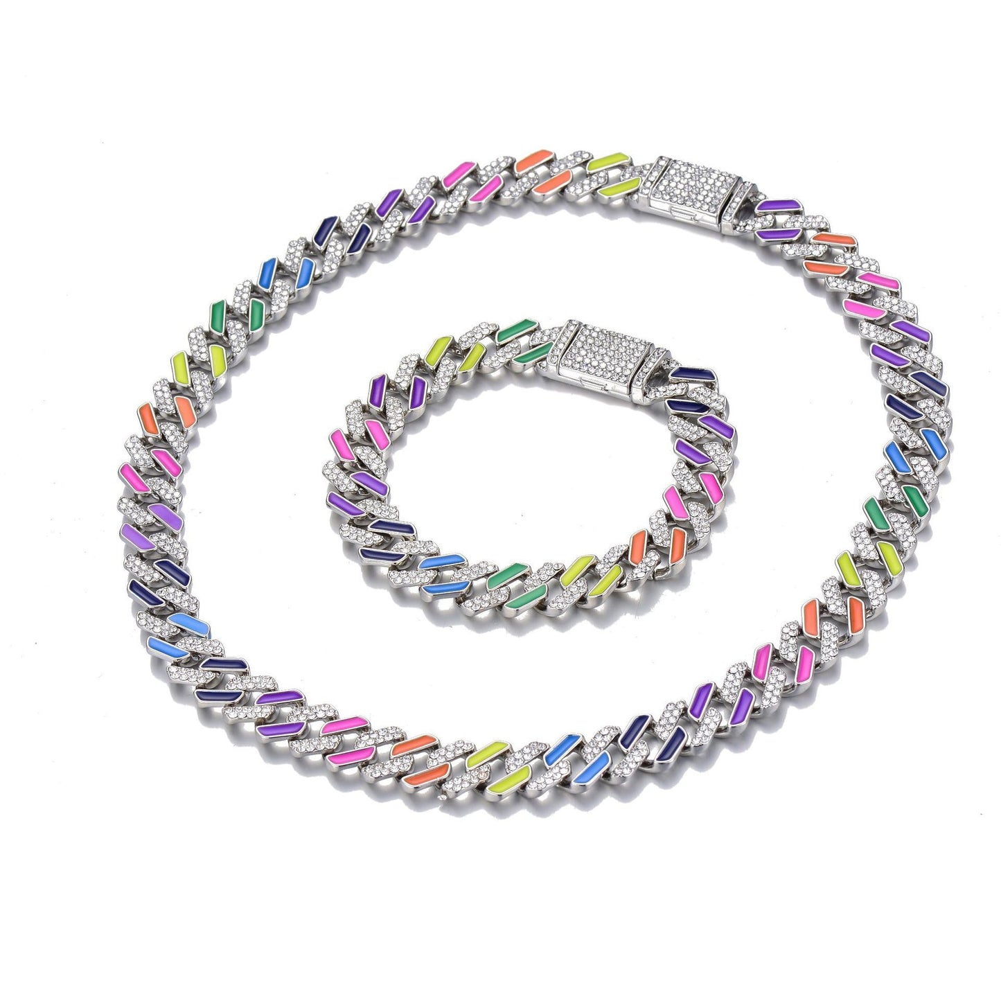 Diamond Colorful Rainbow European And American Bracelet Full Of Diamonds Hip Hop