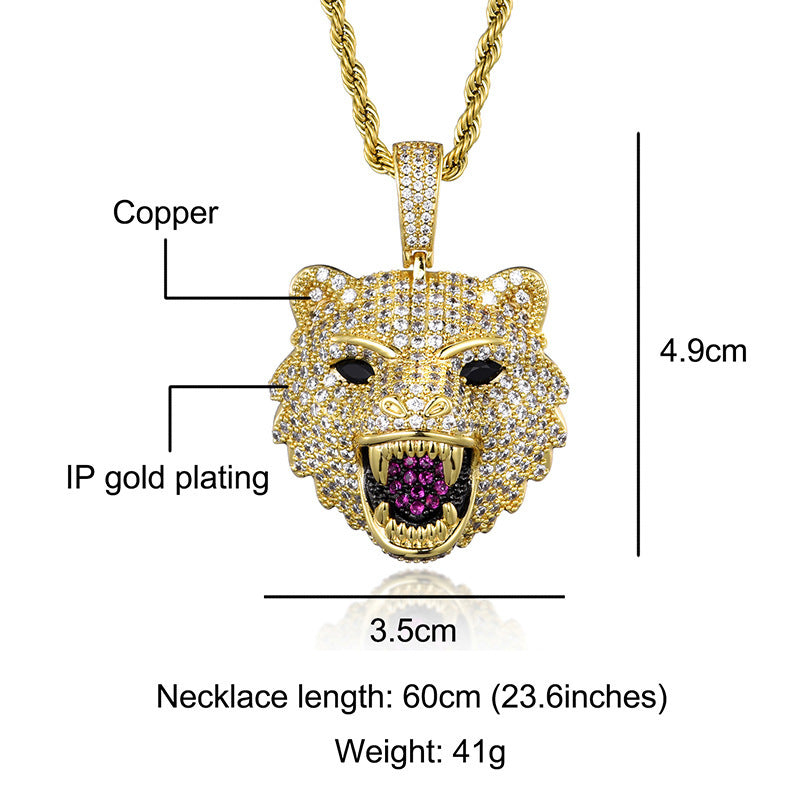 Domineering Wolf Head Pendant Necklace Hip Hop HIPHOP Necklace Full Diamond Luxury Style