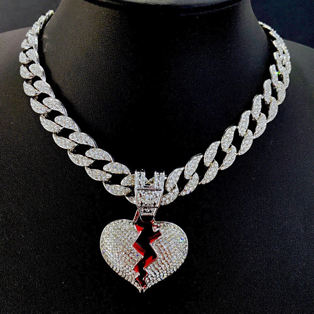 18k Gold Plated Full Diamond Broken Heart Necklace