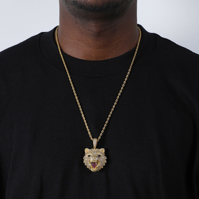 Domineering Wolf Head Pendant Necklace Hip Hop HIPHOP Necklace Full Diamond Luxury Style