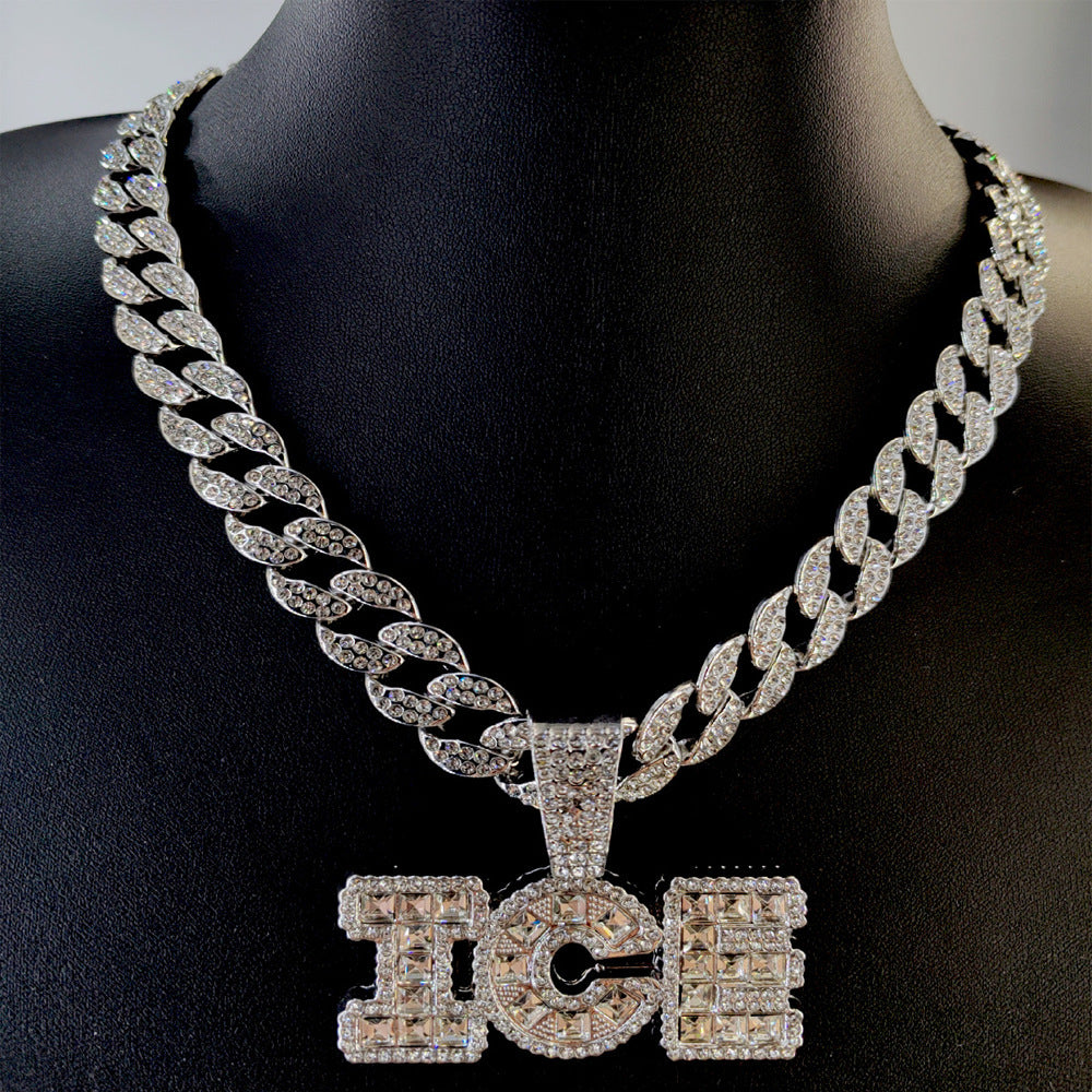 Hip Hop ICE Glass Diamond Chain Necklace English