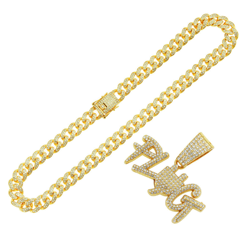 European And American Hip-hop Full Diamond Letter Pendant Cuban Chain