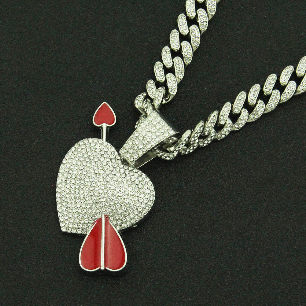 Hip-hop Three-dimensional Arrow Piercing Heart Pendant Necklace Full Of Diamonds