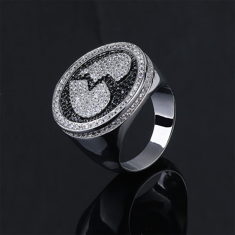 Heart Pattern Black Silver Bicolor Hip-hop Men's Ring