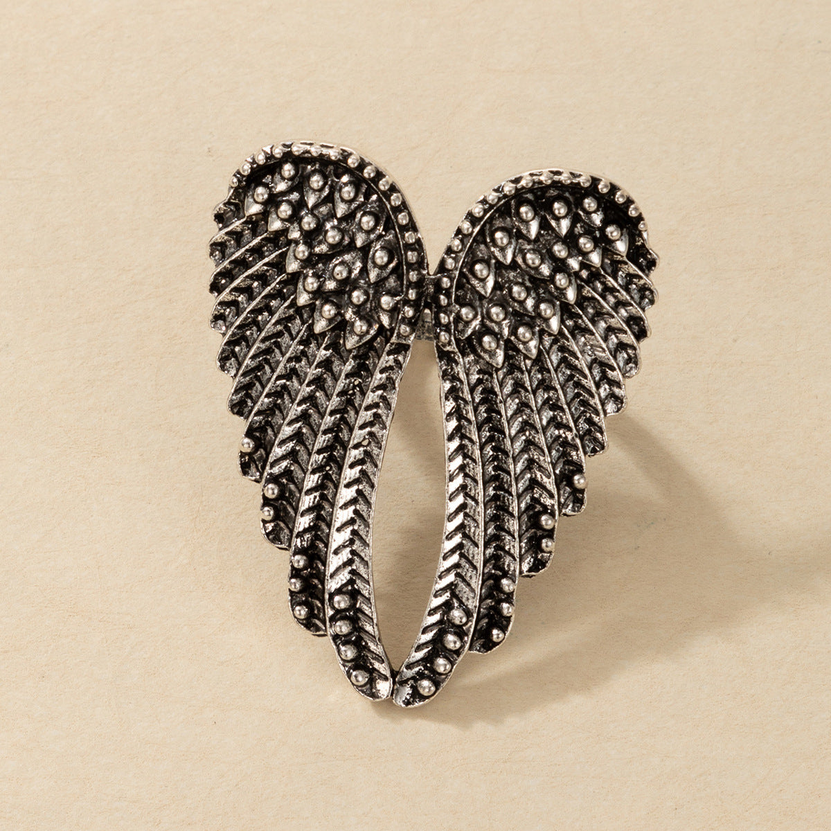 Accessories Retro Punk Hip-hop Style Single Silver Wing Ring Men's And Women's Ring