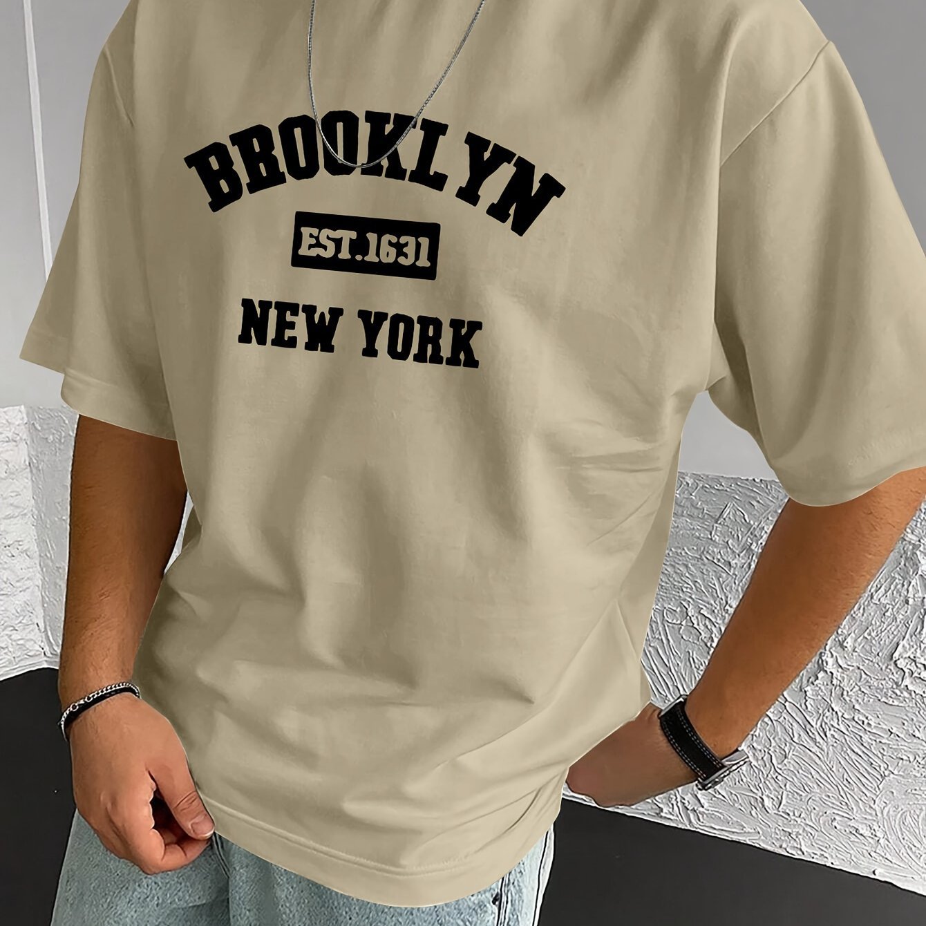 Men's Summer Spring Brooklyn Fashionable Printed T-shirt, Casual Short Sleeved Fashionable Style T-shirt, Sporty New Casual Short Sleeved Top