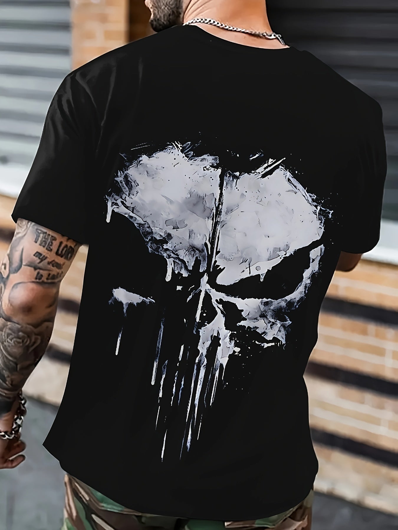 Skull Shaped 3D Printed Men's Round Neck Short Sleeved T-shirt, Summer Fashionable T-shirt, Casual And Comfortable Versatile Top, Suitable For Daily Outdoor Street Wear