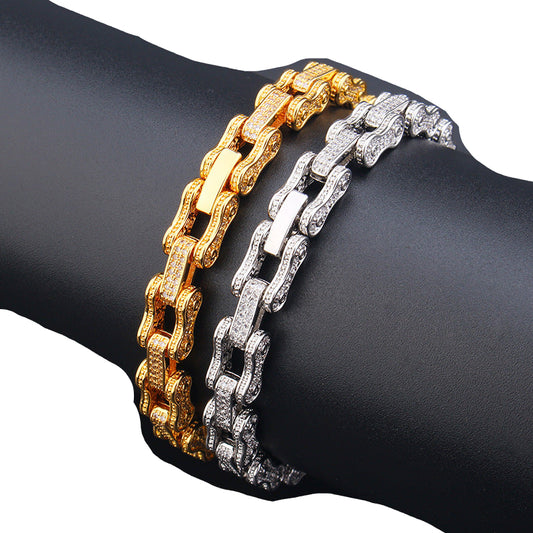 Zircon Locomotive Chain Hip Hop Bracelet Men And Women Personality Cuban Chain