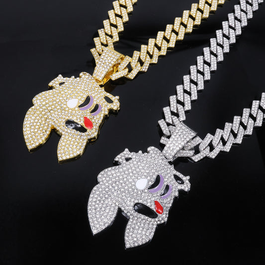 Iced Out Magic Hat Rabbit Head Pendant Necklace High-grade Cuban Chain Necklace Included