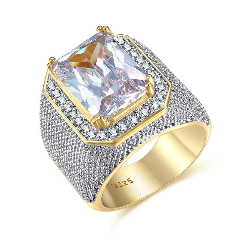 Diamond Ring Amazon Ebay Hot Sale Hip Hop Gold Domineering Square Zircon Male Ring