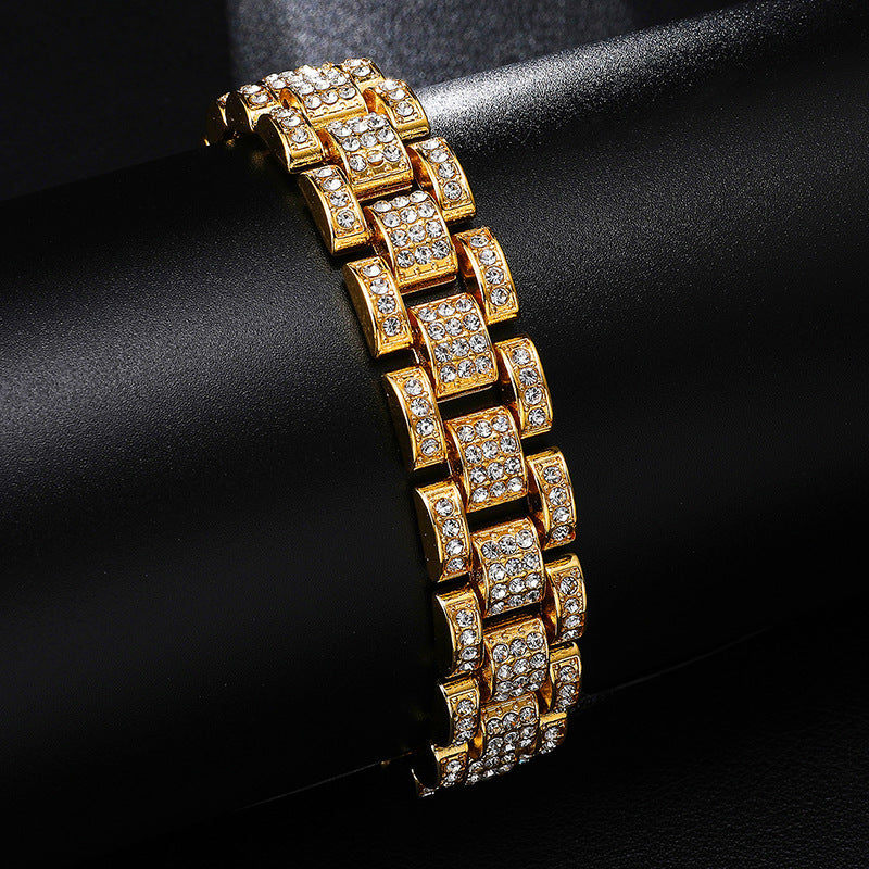 European And American Hip Hop Cuban Chain Diamond Studded Watch Band