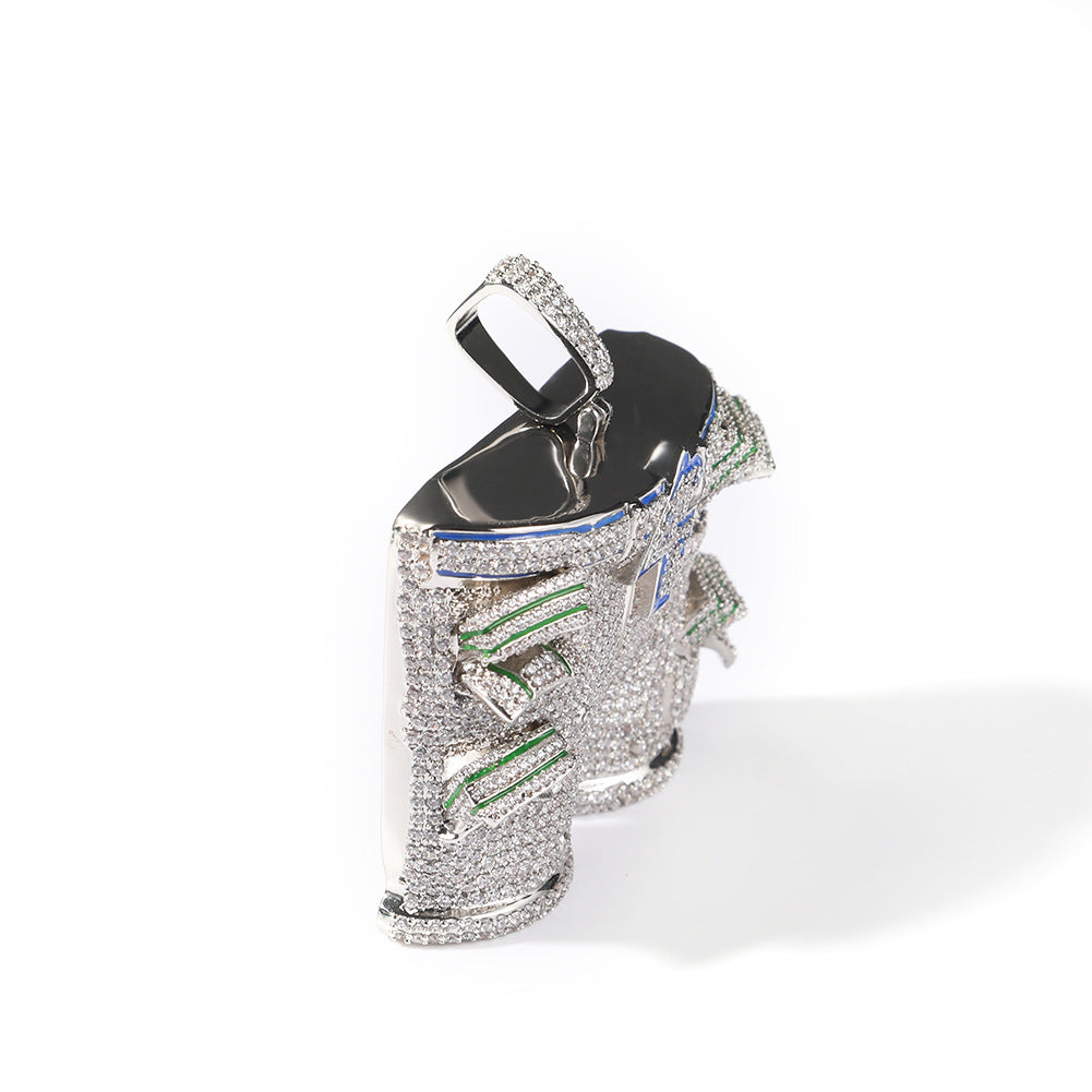 DatNewDrip iced out pants pendant sterling silver pave diamonds with green and blue enamel accents