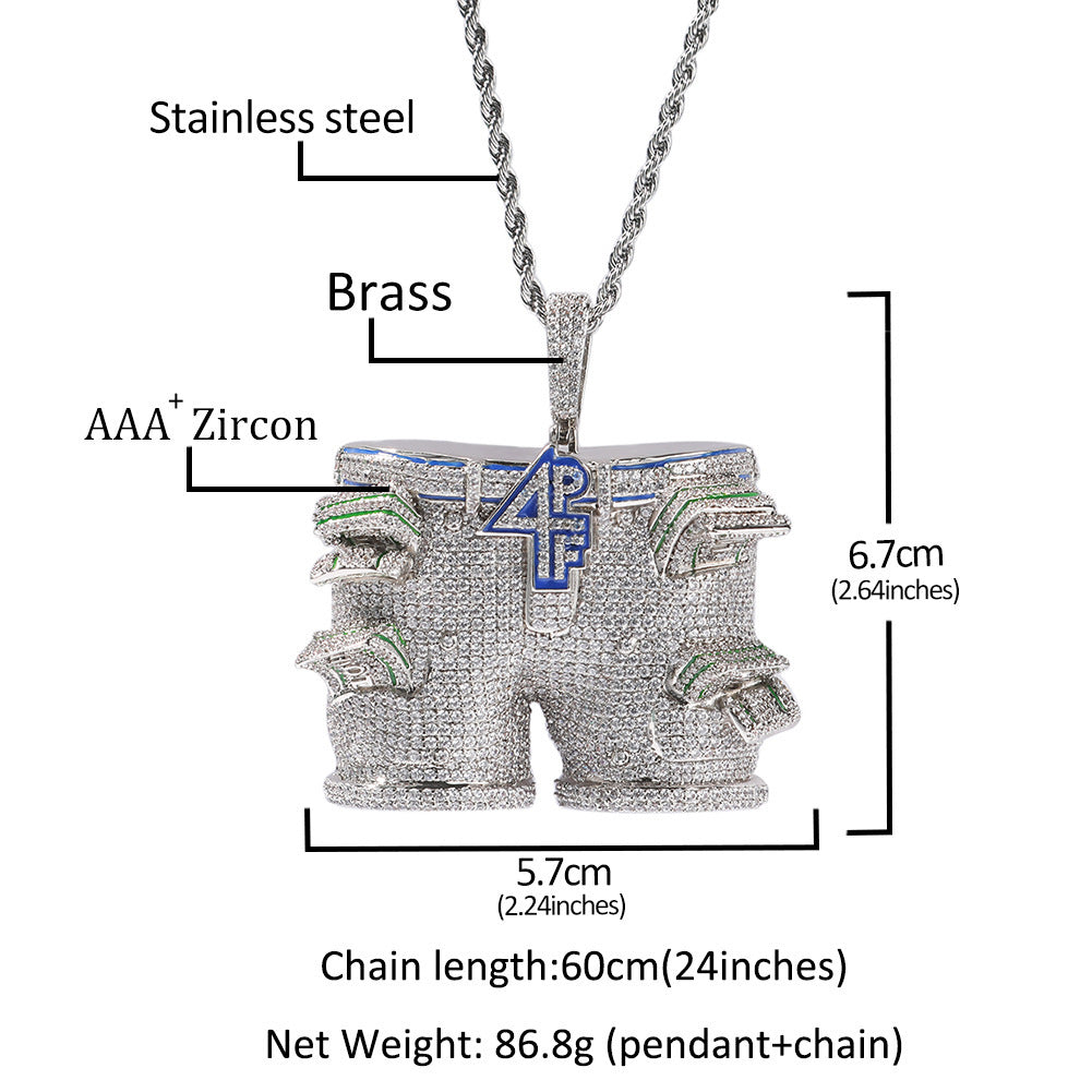 DatNewDrip iced out pants pendant stainless steel chain brass core AAA zircon encrusted hip hop jewelry