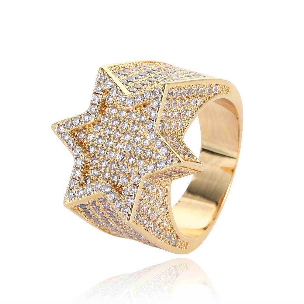 Hip Hop Micro Inlaid Zircon Six-pointed Star Men's Ring