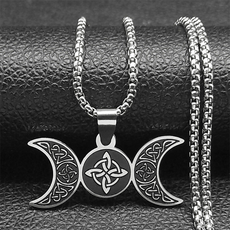 Fashion Triple Moon Necklace Stainless Steel