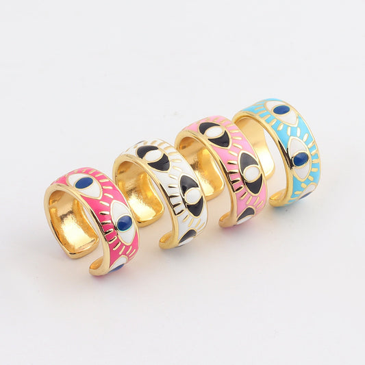 Trendy Hip Hop  Women's Gold Plated Drip Oil Eye Ring