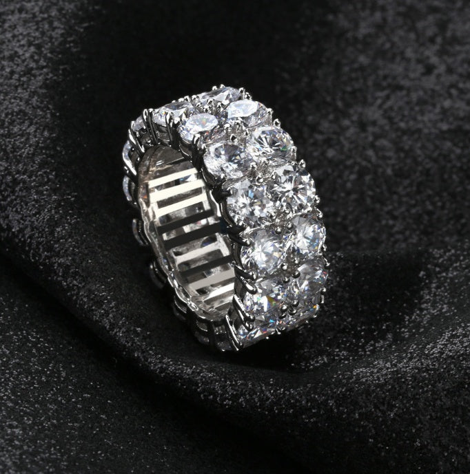 New hip hop men's ring Double row micro inlaid large zircon ring ring