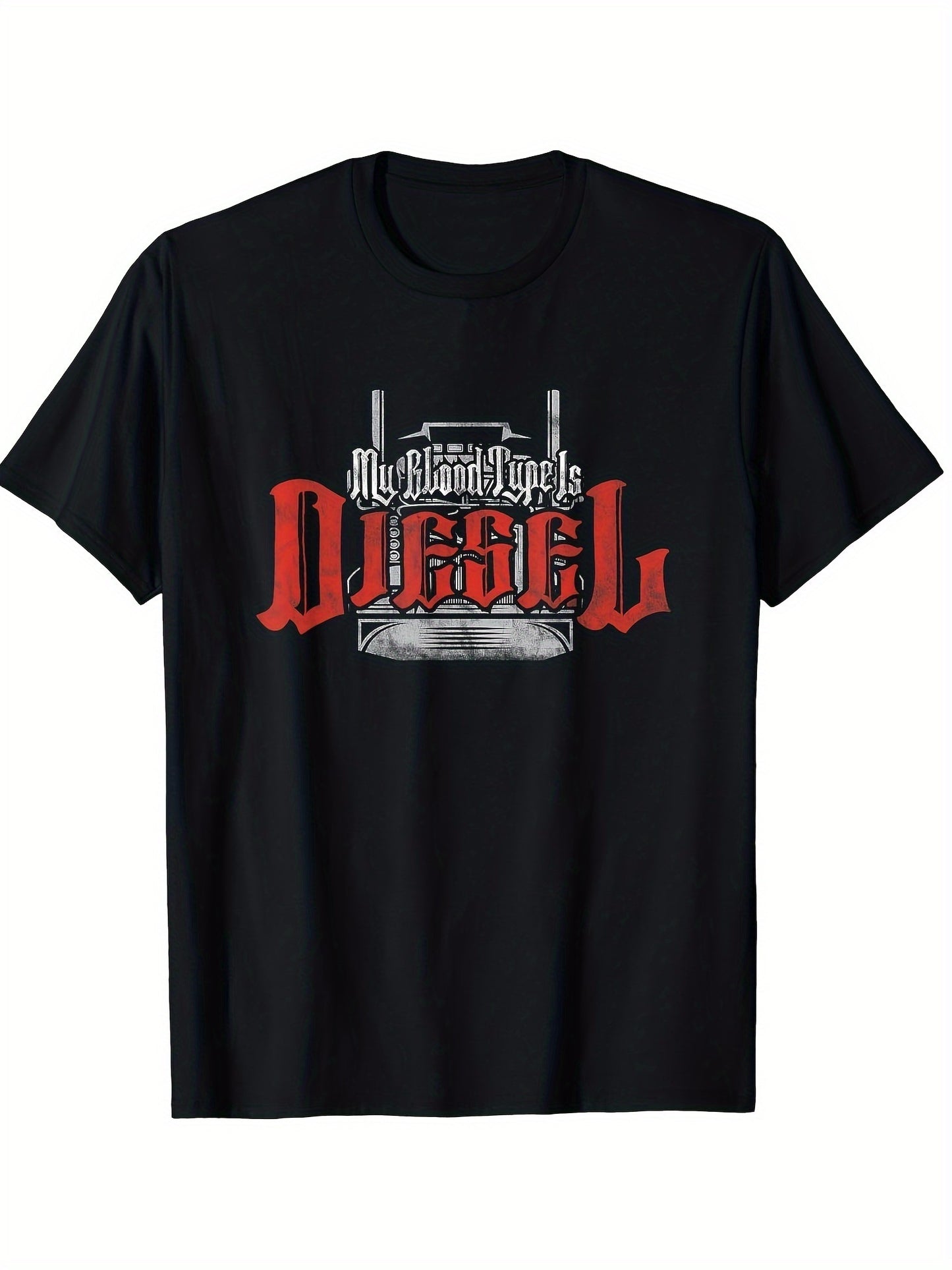 My Blood Type Is Diesel, Interesting Mechanic, Truck Driver T-shirt, 2024 Printed Pattern, Men's Sports Black Casual Suit Short Sleeved T-shirt