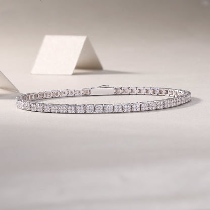 Moissanite Diamond S925 Silver Tennis Chain Bracelet Four Square