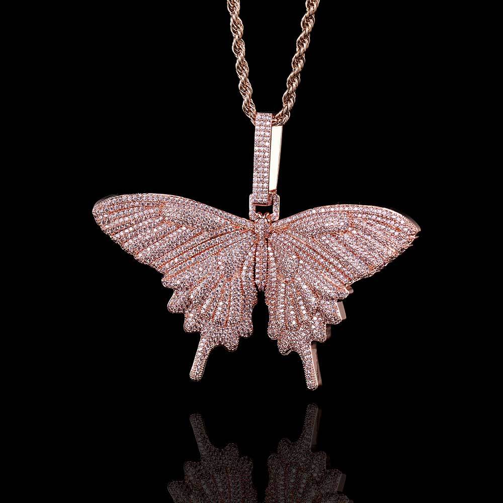 Hip Hop Large Butterfly Pendant Real Gold Electroplating Trendy Necklace