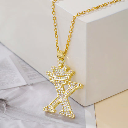 Iced Out Uppercase Letter Crown Pendant