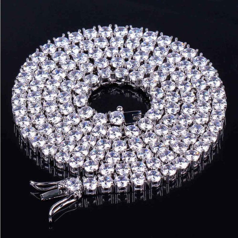 Zircon single row 4mm necklace Hip hop jewelry necklace Iinches